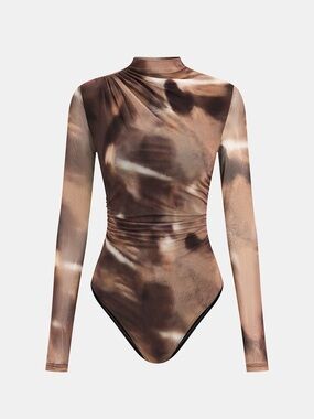 Commense Gradient Print Ruched Long Sleeve Bodysuit, size XS NWT